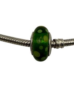 Pandora Retired Green Bubbles Murano Glass Charm S925 ALE Sterling Silver
